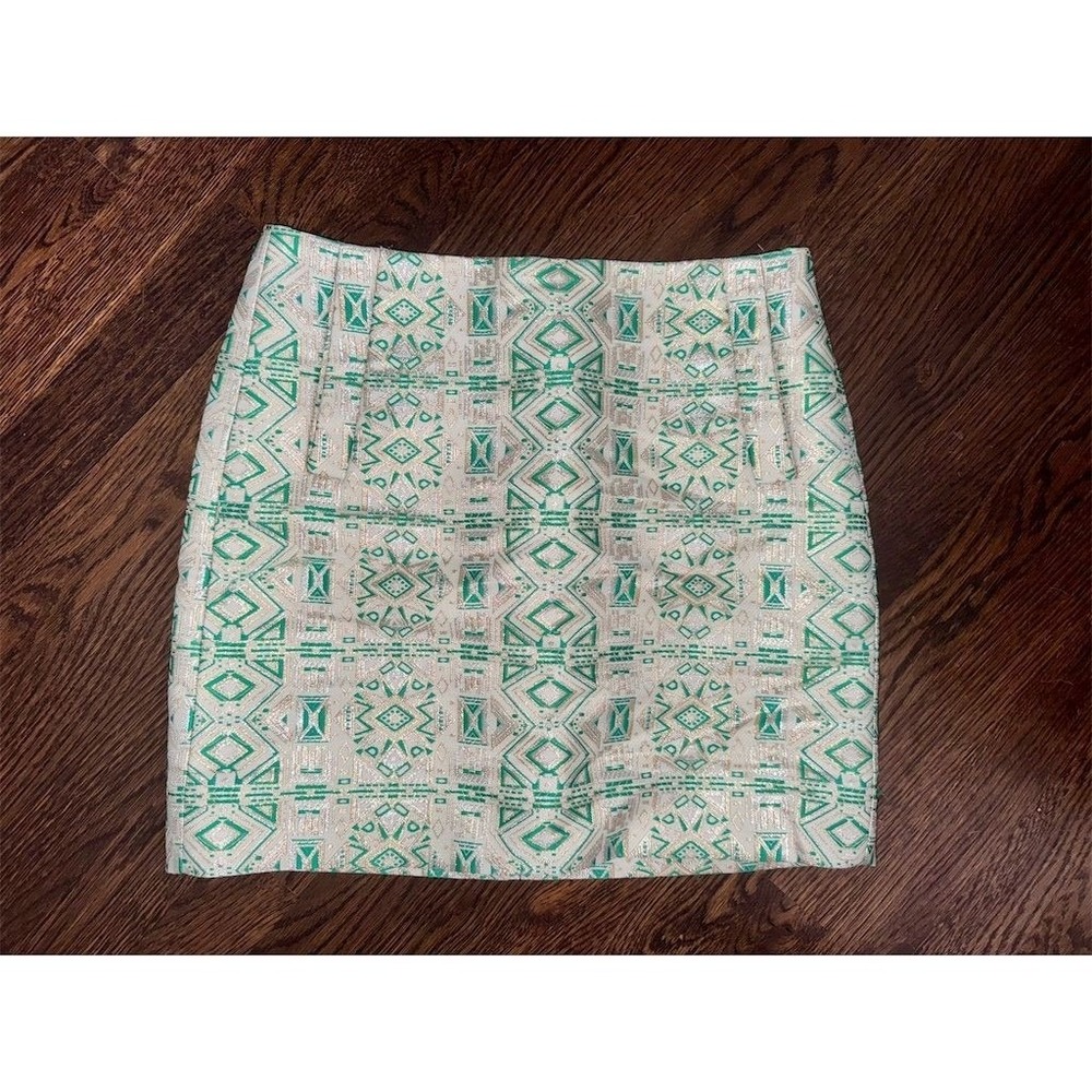 J. Crew Women's Size 0 Green Geometric Jacquard Mini Skirt